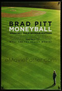 4r509 MONEYBALL advance DS 1sh '11 great image of Brad Pitt standing on baseball field!