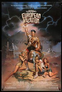4r539 NATIONAL LAMPOON'S EUROPEAN VACATION 1sh '85 Vallejo art of Chevy Chase, Beverly D'Angelo!