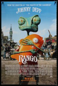4r634 RANGO advance DS 1sh '11 voice of Johnny Depp in title role, cute lizard w/fish!