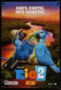 4r655 RIO 2 style A int'l teaser DS 1sh '14 image of tourist birds, she's exotic, he's chaotic!