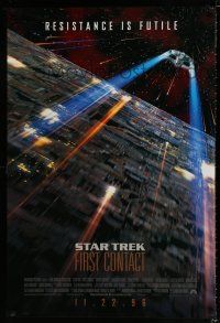 4r735 STAR TREK: FIRST CONTACT int'l advance 1sh '96 image of starship Enterprise above Borg cube!