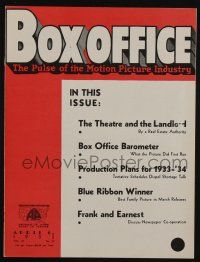 4s036 BOX OFFICE exhibitor magazine April 6, 1933 box office grosses of first run totals!
