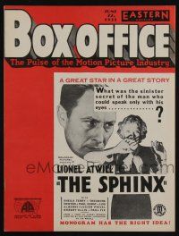4s038 BOX OFFICE exhibitor magazine June 22, 1933 Lionel Atwill in The Sphinx!