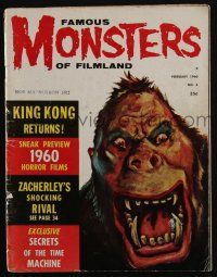 4s203 FAMOUS MONSTERS OF FILMLAND vol 1 no 6 magazine Feb 1960 King Kong, secrets of Time Machine!