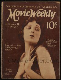 4s295 MOVIE WEEKLY magazine December 8, 1923 Rudolph Valentino returns to America, Jackie Coogan