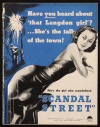 4s669 SCANDAL STREET pressbook '38 cool die-cut cover with sexy bad girl Louise Campbell!