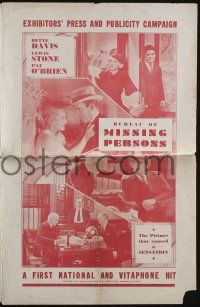 4s302 BUREAU OF MISSING PERSONS English pressbook '33 young Bette Davis, Lewis Stone, Pat O'Brien
