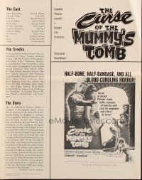 4s409 CURSE OF THE MUMMY'S TOMB pressbook '64 half-bone, half-bandage, all blood-curdling horror!