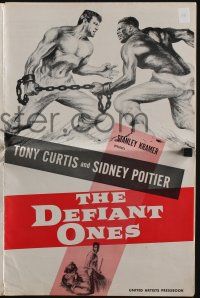 4s417 DEFIANT ONES pressbook '58 art of escaped cons Tony Curtis & Sidney Poitier chained together!