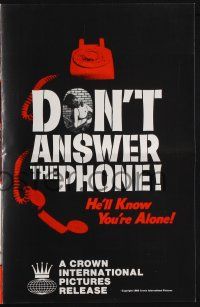 4s429 DON'T ANSWER THE PHONE pressbook '80 he'll know you're alone, sexy horror!