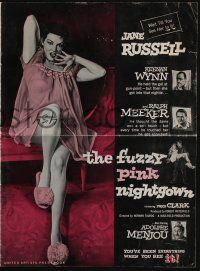 4s471 FUZZY PINK NIGHTGOWN pressbook '57 super-sexy Jane Russell has the billion-dollar shape!