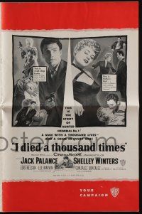 4s516 I DIED A THOUSAND TIMES pressbook '55 Jack Palance, Shelley Winters, Lori Nelson, Lee Marvin