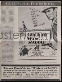 4s565 MAN IN THE SADDLE pressbook '51 cowboy Randolph Scott in western action, Joan Leslie!