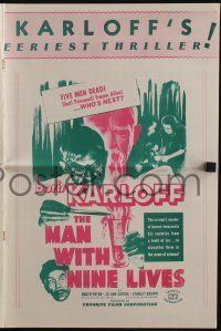 4s570 MAN WITH NINE LIVES pressbook R47 Karloff brings them back alive to witness unholy deeds!