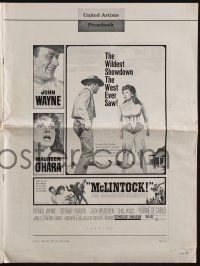 4s579 McLINTOCK pressbook '63 cowboy John Wayne, Maureen O'Hara, great western images!