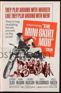4s584 MINI-SKIRT MOB pressbook '68 AIP, sexy hog straddling female animal on the prowl!