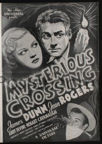 4s594 MYSTERIOUS CROSSING pressbook '36 James Dunn, Jean Rogers, cool smoking gun artwork!