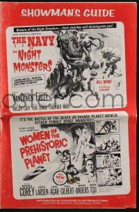 4s600 NAVY VS NIGHT MONSTERS/WOMEN OF PREHISTORIC PLANET pressbook '66 horror/sci-fi double-bill!