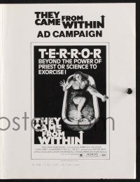 4s713 THEY CAME FROM WITHIN pressbook '76 David Cronenberg, art of terrified girl in bath tub!
