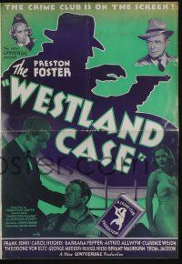 4s738 WESTLAND CASE pressbook '37 Preston Foster, Carol Hughes, the Crime Club is on the screen!