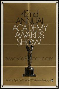 4t010 42ND ANNUAL ACADEMY AWARDS foil 1sh '70 wonderful image of the Oscar statue!
