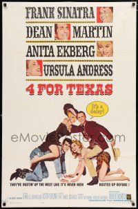 4t003 4 FOR TEXAS 1sh '64 Frank Sinatra, Dean Martin, Anita Ekberg, Ursula Andress, Robert Aldrich