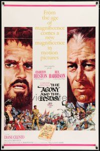 4t018 AGONY & THE ECSTASY roadshow 1sh '65 Terpning art of Charlton Heston & Rex Harrison!