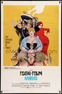 4t028 AMARCORD int'l 1sh '74 Federico Fellini classic comedy, art by Giuliano Geleng!