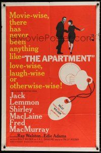4t040 APARTMENT 1sh '60 Billy Wilder, Jack Lemmon, Shirley MacLaine, cool key-in-lock art!