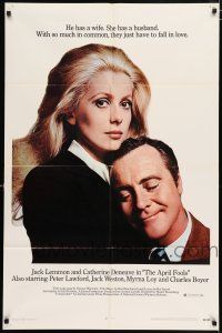 4t042 APRIL FOOLS 1sh '69 Jack Lemmon & Catherine Deneuve are married but not to each other!