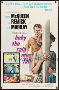 4t053 BABY THE RAIN MUST FALL 1sh '65 Steve McQueen gets in trouble & gets under Lee Remick's skin!