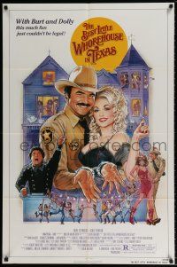 4t066 BEST LITTLE WHOREHOUSE IN TEXAS 1sh '82 close-up of Burt Reynolds & Dolly Parton!