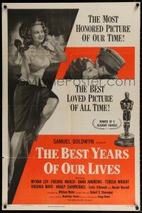4t067 BEST YEARS OF OUR LIVES style A 1sh R54 close up of Teresa Wright & Dana Andrews in car!