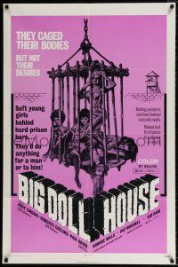 4t070 BIG DOLL HOUSE 1sh '71 Pam Grier, art of sexy girls imprisoned & w/guns!