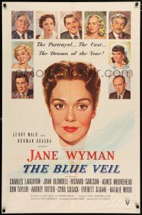 4t090 BLUE VEIL 1sh '51 portraits of Charles Laughton, Jane Wyman, Joan Blondell & more!