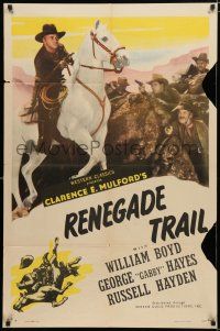 4t365 HOPALONG CASSIDY style A 1sh '40s great image of William Boyd holding gun, Renegade Trail!
