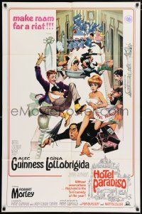 4t371 HOTEL PARADISO 1sh '66 wacky Frank Frazetta art of Alec Guinness & sexy Gina Lollobrigida!