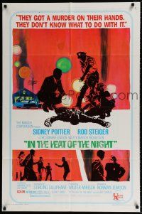 4t395 IN THE HEAT OF THE NIGHT 1sh '67 Sidney Poitier, Rod Steiger, Warren Oates, cool crime art!