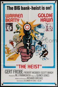 4t005 $ style D int'l 1sh '71 bank robbers Warren Beatty & Goldie Hawn, bank heist is on!