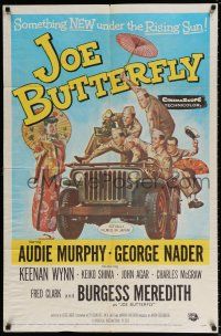 4t416 JOE BUTTERFLY 1sh '57 great artwork of Audie Murphy & soldiers flirting with girl in Japan!