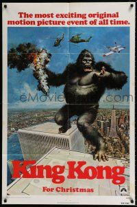 4t428 KING KONG teaser 1sh '76 John Berkey art of BIG Ape on the Twin Towers!