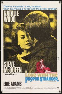 4t482 LOVE WITH THE PROPER STRANGER 1sh '64 romantic close up of Natalie Wood & Steve McQueen!