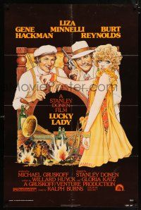 4t484 LUCKY LADY 1sh '75 Gene Hackman, Burt Reynolds & Liza Minnelli, Richard Amsel art!