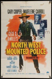 4t647 NORTH WEST MOUNTED POLICE 1sh R58 Cecil B. DeMille, Gary Cooper, Madeleine Carroll