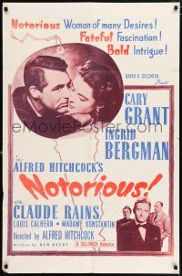 4t649 NOTORIOUS 1sh R60s Cary Grant, Ingrid Bergman, fateful fascination, bold intrigue!