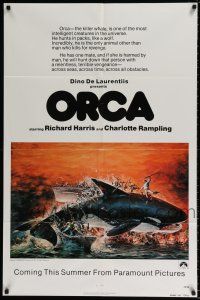4t670 ORCA advance 1sh '77 art of attacking Killer Whale by John Berkey, it kills for revenge!