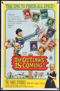 4t676 OUTLAWS IS COMING 1sh '65 The Three Stooges with Curly-Joe are wacky cowboys!