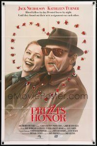 4t711 PRIZZI'S HONOR int'l 1sh '85 smoking Jack Nicholson & Kathleen Turner w/bullet holes!