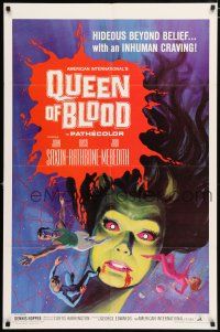 4t717 QUEEN OF BLOOD 1sh '66 Basil Rathbone, cool art of female monster & victims in her web!