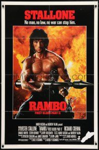 4t723 RAMBO FIRST BLOOD PART II style A int'l 1sh '85 no law, no war can stop Sylvester Stallone!